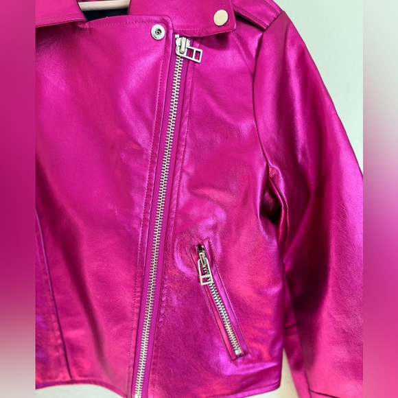 7 For All Mankind NWT Faux Leather Metallic Pink Jacket, size XS - Picture 2 of 9